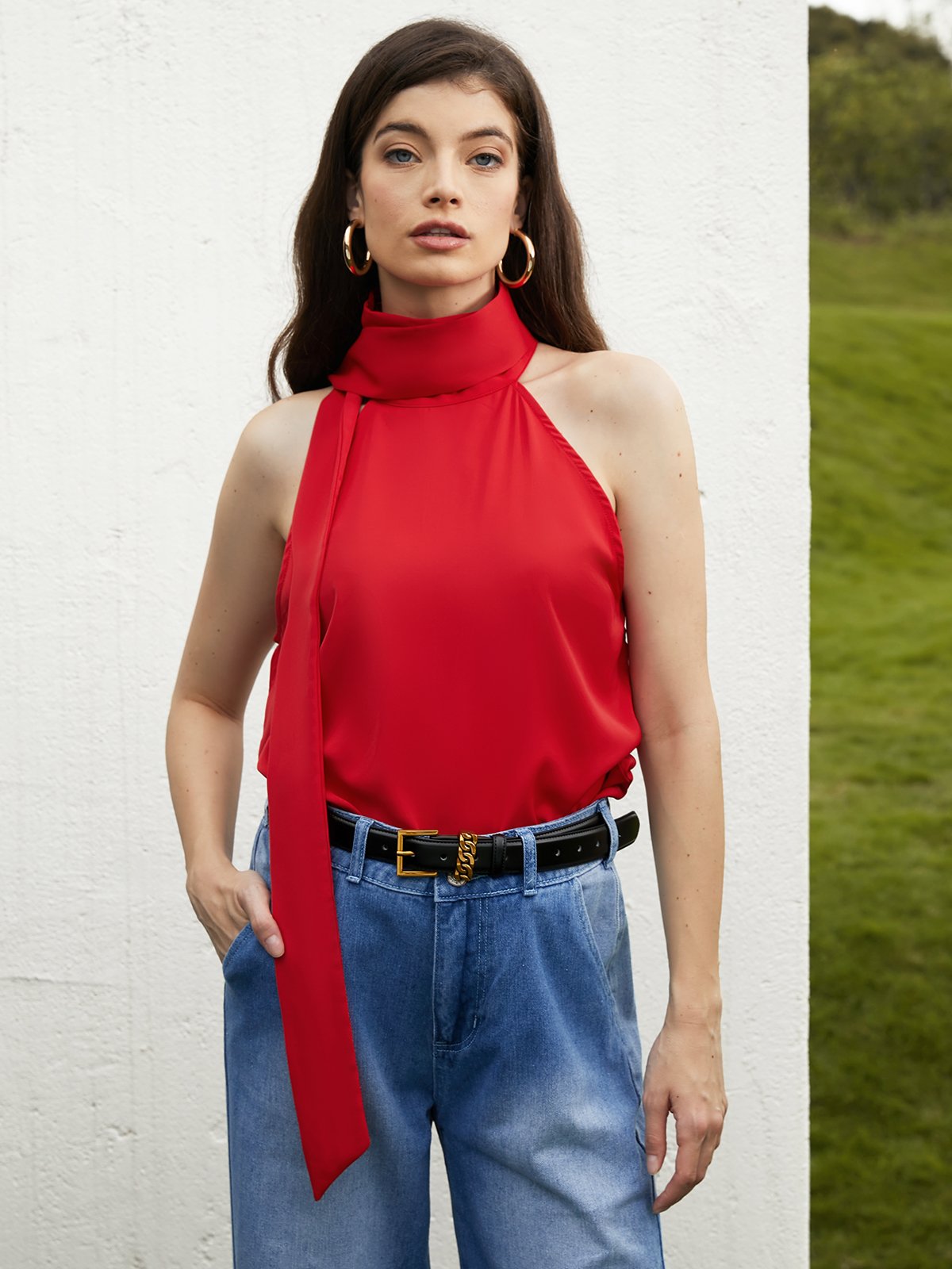 Daily Regular Fit Elegant Plain Halter Shirt