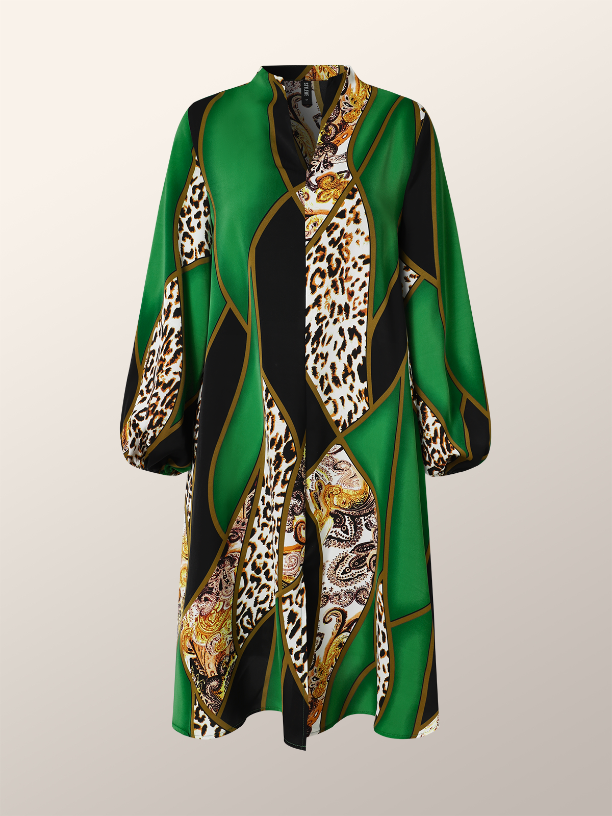 Long sleeve Loose Geometric Stand Collar Urban Dress