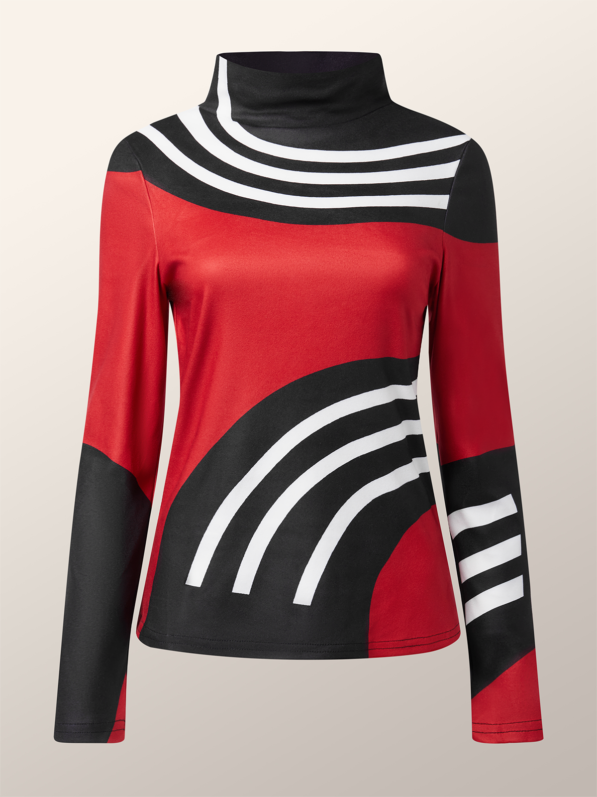 Long Sleeve Urban Geometric Turtleneck T-Shirt