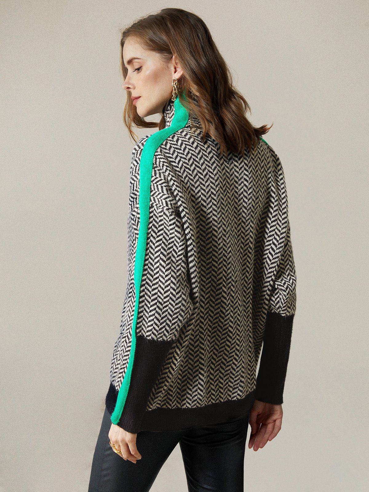 Urban Geometric Turtleneck Long Sleeve Sweater