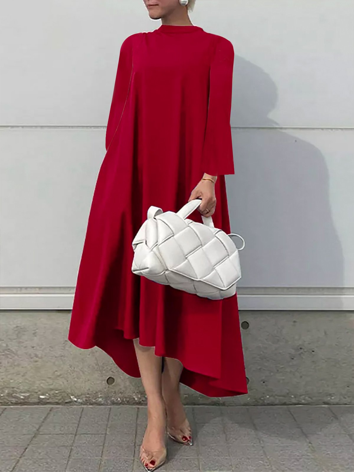 Plain Long sleeve Stand Collar Simple Regular Fit Dress