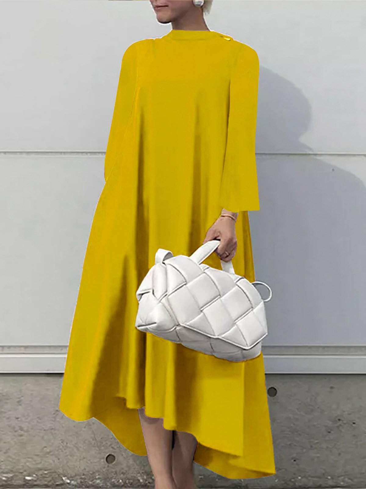 Plain Long sleeve Stand Collar Simple Regular Fit Dress