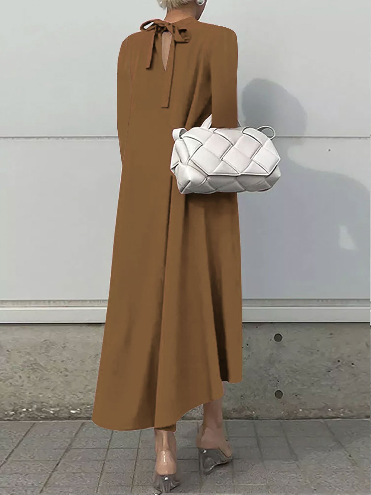 Plain Long sleeve Stand Collar Simple Regular Fit Dress