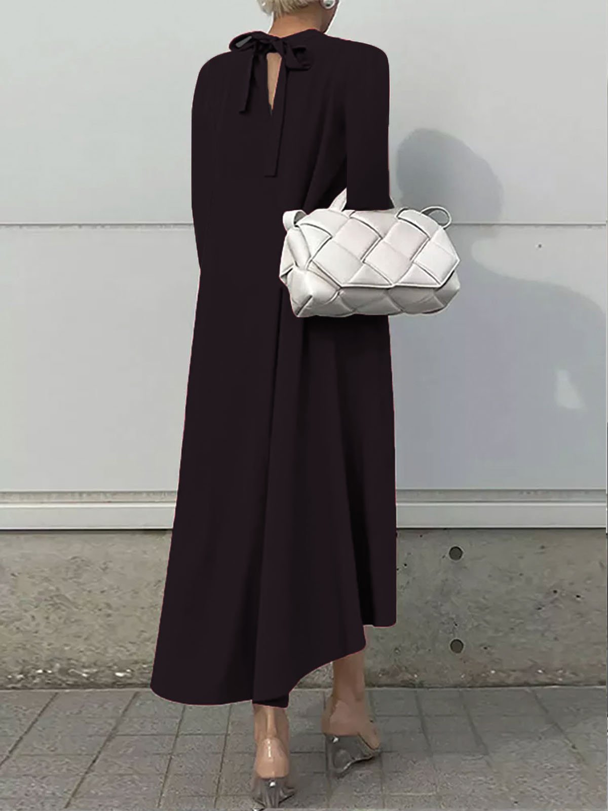 Plain Long sleeve Stand Collar Simple Regular Fit Dress