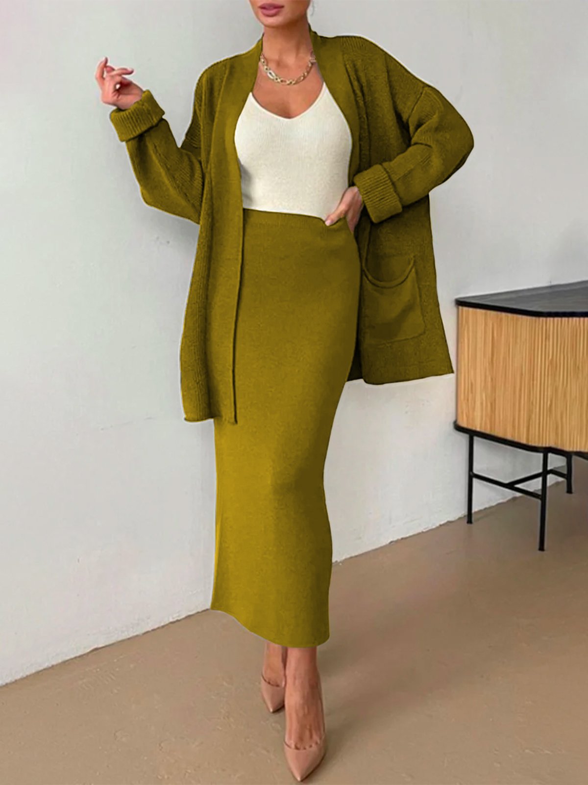 Regular Fit Urban Plain Midi Skirt