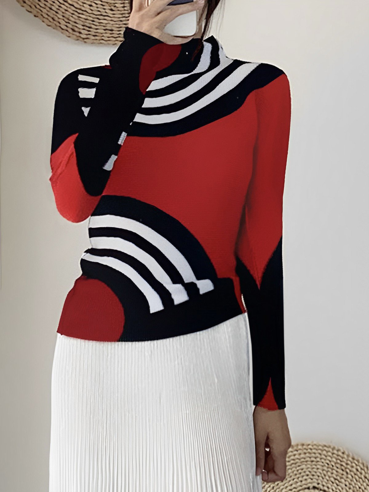 Long Sleeve Urban Geometric Turtleneck T-Shirt