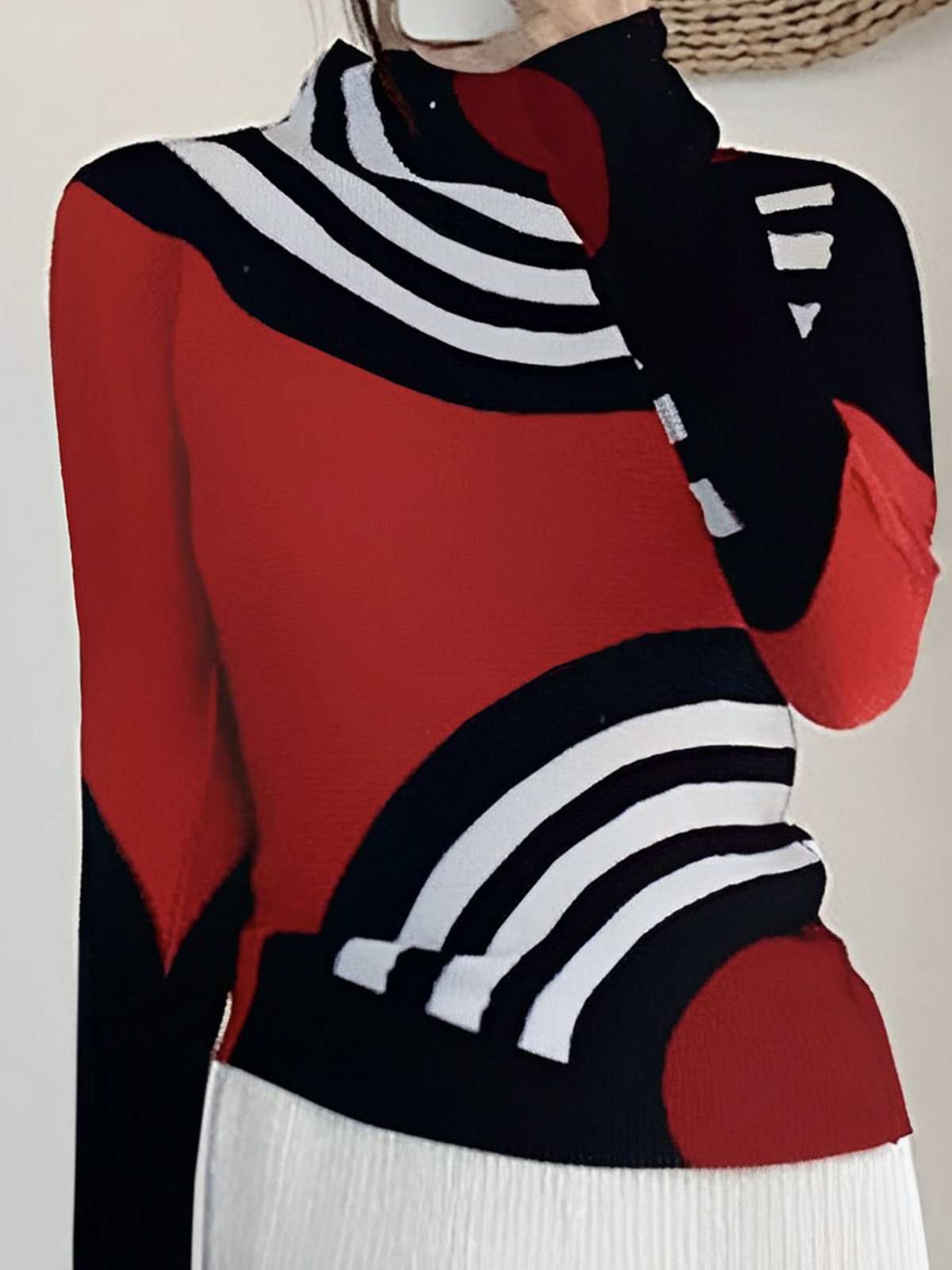 Long Sleeve Urban Geometric Turtleneck T-Shirt