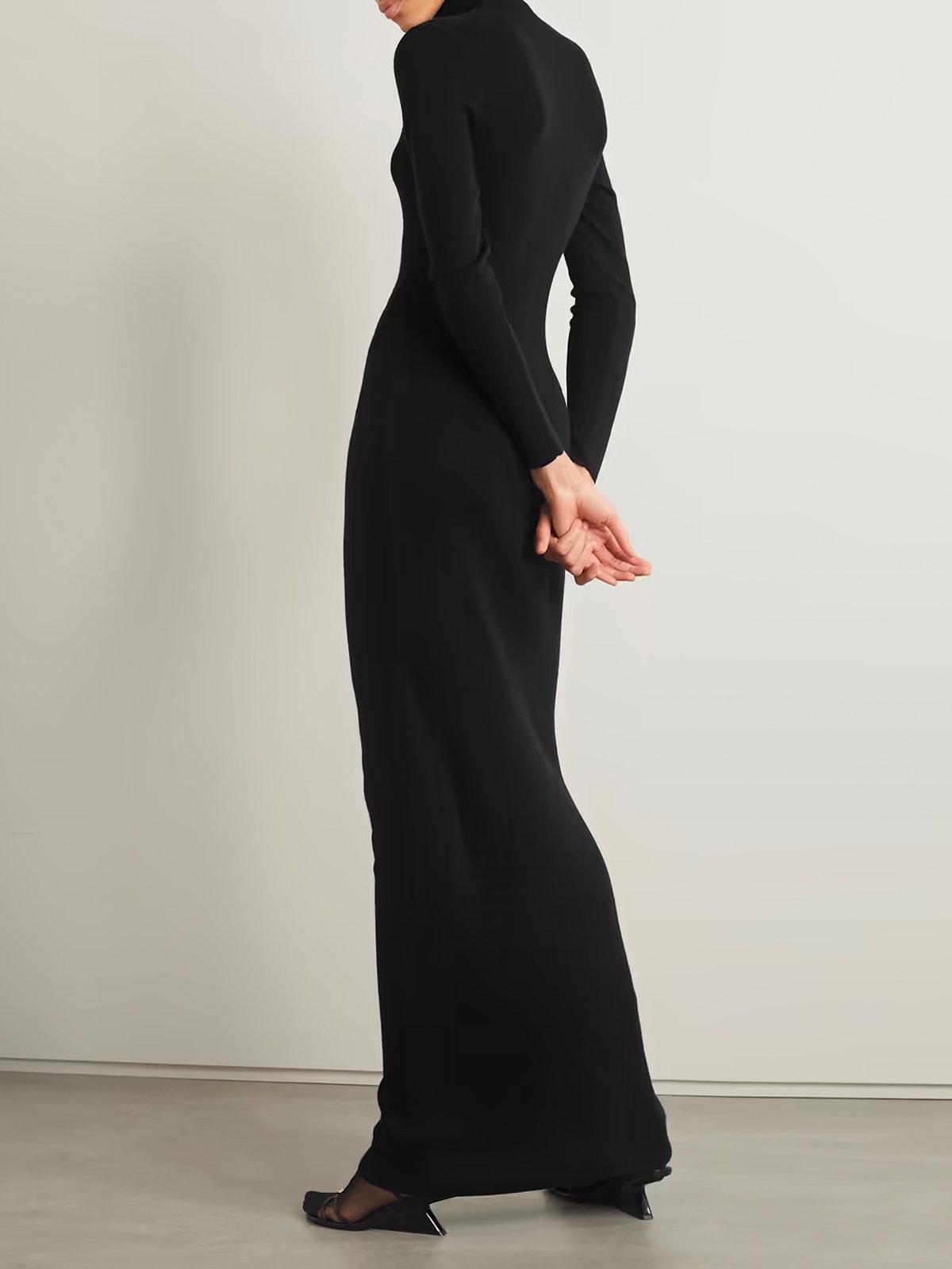 Urban Turtleneck Plain Long Sleeve Maxi Dress With No Belt