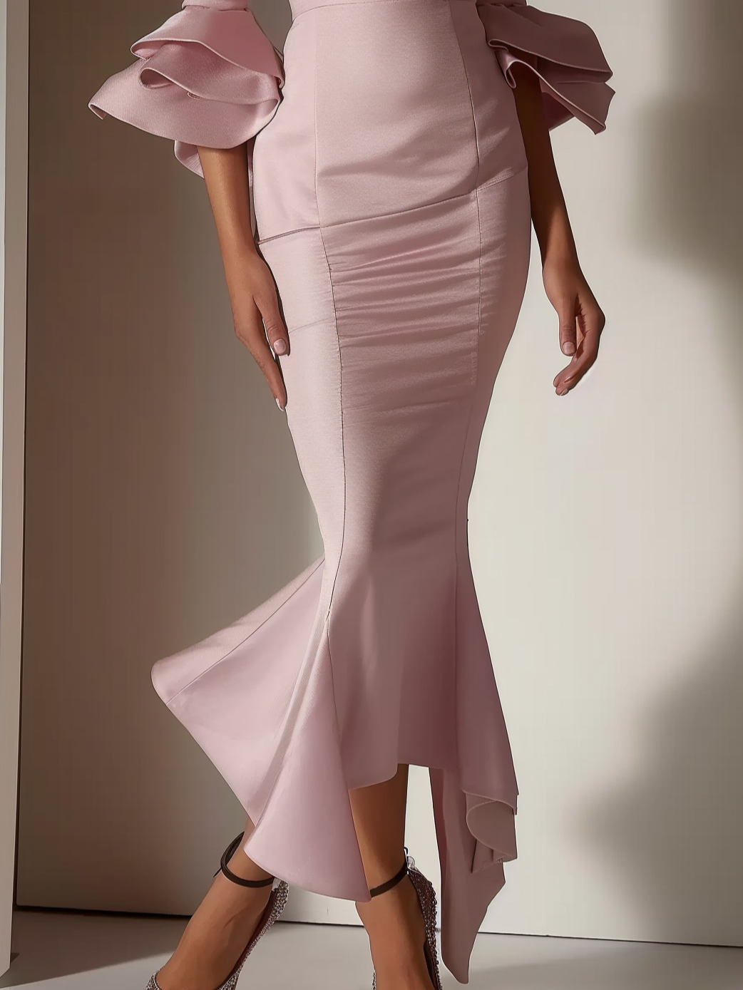 Pink Short Sleeve V Neck Regular Fit Ruched Maxi Elegant Dress For Summer