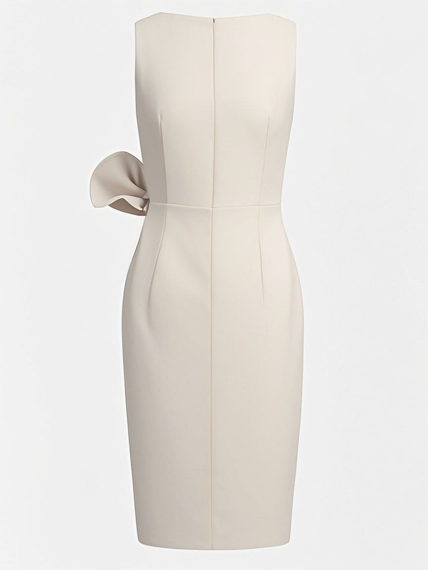 Urban Crew Neck Bow Plain Dress For Women