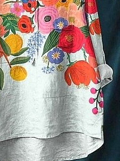 Women's Floral Spring Print Casual Half Collar Button-Down Shirt