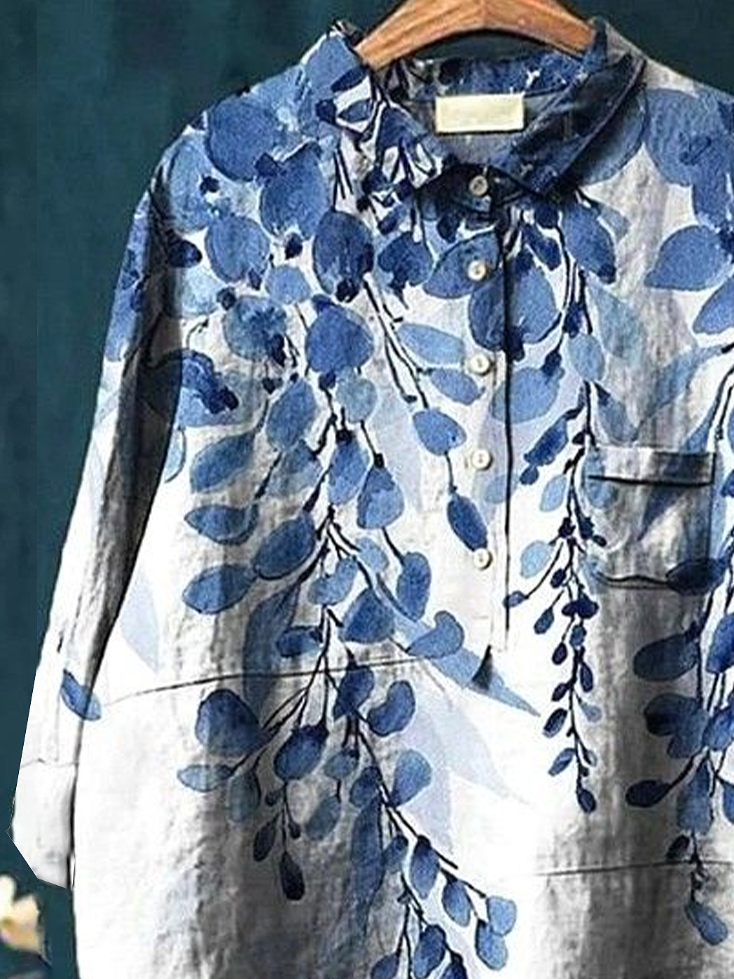 Women's Floral Spring Print Casual Half Collar Button-Down Shirt