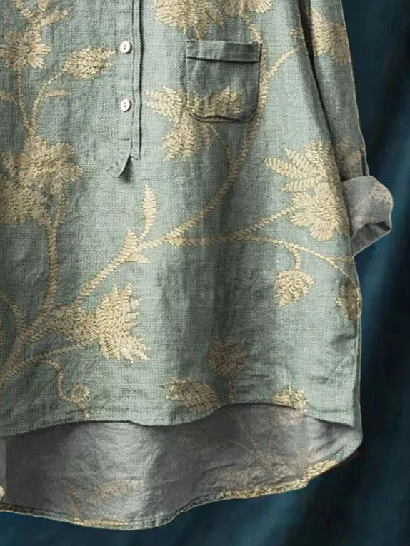 Women's Floral Spring Print Casual Half Collar Button-Down Shirt