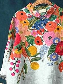 Women's Floral Spring Print Casual Half Collar Button-Down Shirt