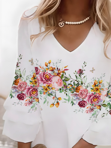 Women's Half Sleeve Summer White Floral Printing V Neck Daily Going Out Casual Midi H-Line Classic Dress