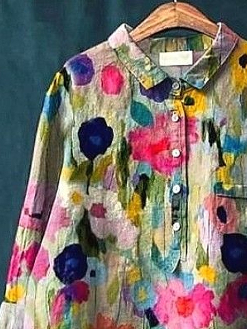 Women's Floral Spring Print Casual Half Collar Button-Down Shirt