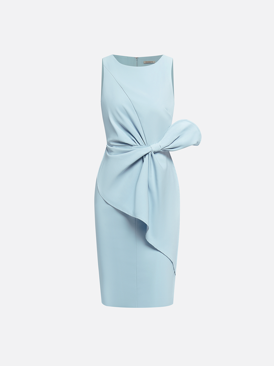 Urban Crew Neck Bow Plain Dress For Women