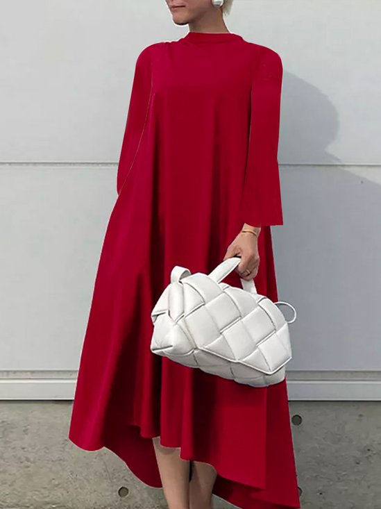 Plain Long sleeve Stand Collar Simple Regular Fit Dress