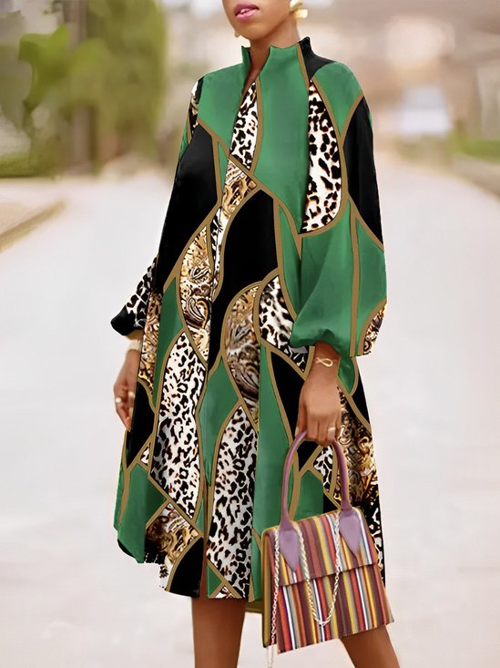 Long sleeve Loose Geometric Stand Collar Urban Dress