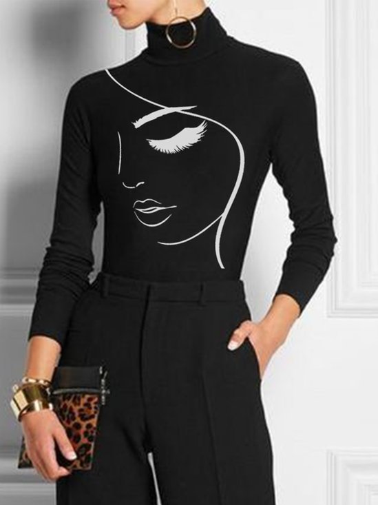 Tight Face Turtleneck Urban Long Sleeve T-Shirt