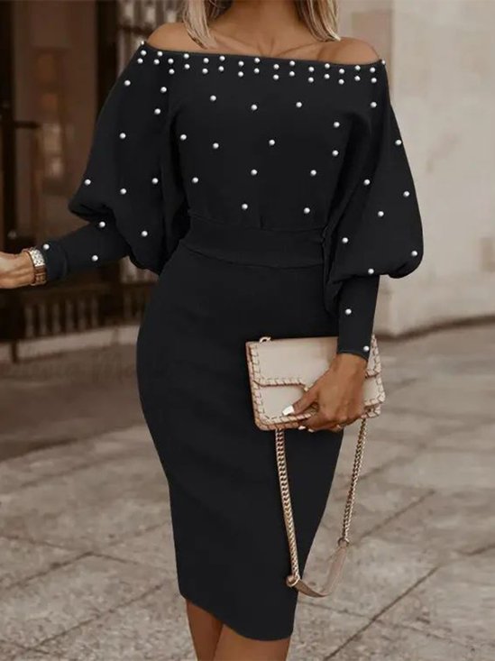 Regular Fit Plain Elegant Cold Shoulder Midi Dress With No Belt
