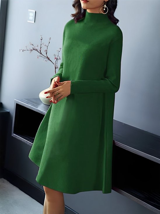 Plain Loose Half Turtleneck Elegant Sweater Dress