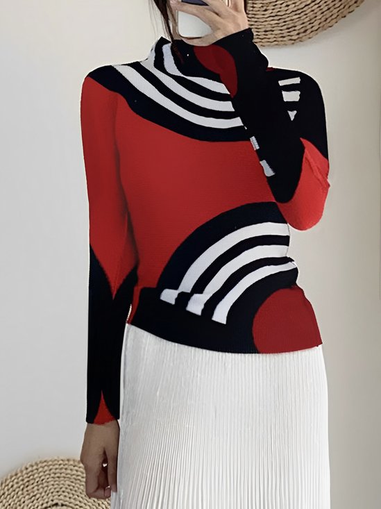 Long Sleeve Urban Geometric Turtleneck T-Shirt