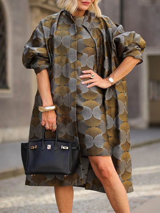Geometric Loose Urban Long Sleeve Trench Coat