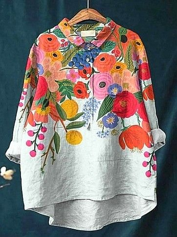 Women's Floral Spring Print Casual Half Collar Button-Down Shirt