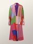 Loose Vacation Shirt Collar Chevron Midi Dress