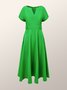 Plain Notched Vacation Regular Fit Midi Dress