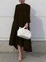 Plain Long sleeve Stand Collar Simple Regular Fit Dress
