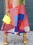 Loose Vacation Shirt Collar Chevron Midi Dress