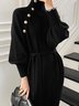 Long sleeve Loose Elegant Plain Midi Dress