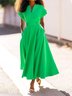 Plain Notched Vacation Regular Fit Midi Dress