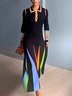 Regular Fit Color Block Shirt Collar Elegant Midi Dress With No Belt
