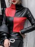 Urban Turtleneck Regular Fit Color Block Leather Top