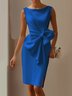 Urban Crew Neck Bow Plain Dress For Women