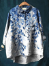 Women's Floral Spring Print Casual Half Collar Button-Down Shirt